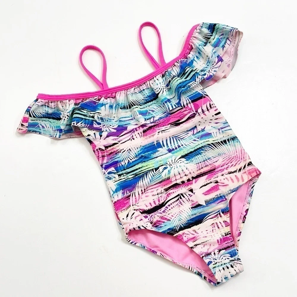 Wonder Nation little girls tropical print cut out one piece swimsuit
